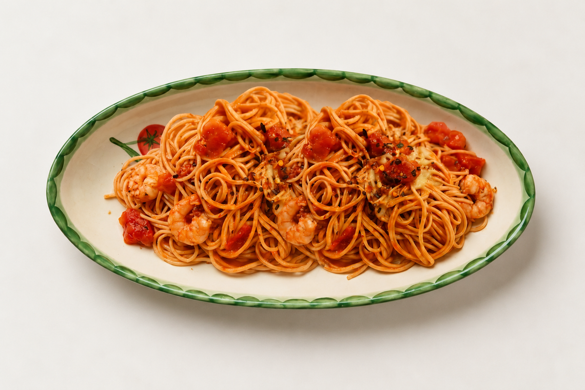 High Protein Prawn Marinara Spaghetti